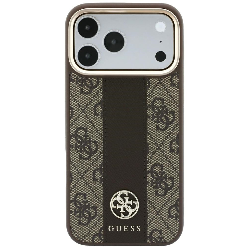 Capa Guess Leather 4G Stripe Round Classic Logo MagSafe - iPhone 17 Pro Max / 18 Pro Max - Castanho