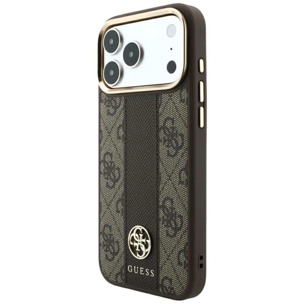 Capa Guess Leather 4G Stripe Round Classic Logo MagSafe - iPhone 17 Pro Max / 18 Pro Max - Castanho
