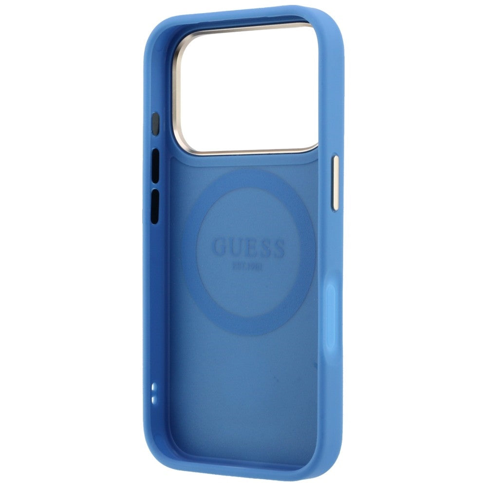Capa Guess Leather 4G Stripe Round Classic Logo MagSafe - iPhone 17 Pro / 18 Pro - Azul