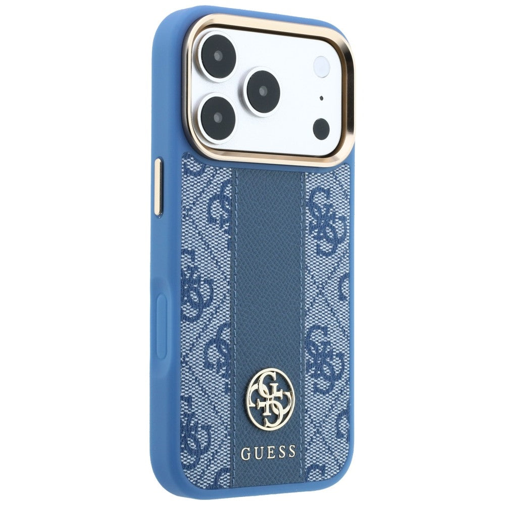 Capa Guess Leather 4G Stripe Round Classic Logo MagSafe - iPhone 17 Pro / 18 Pro - Azul