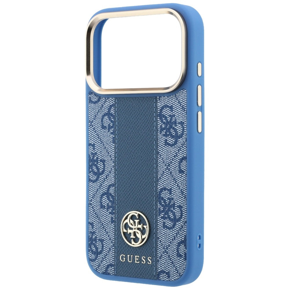 Capa Guess Leather 4G Stripe Round Classic Logo MagSafe - iPhone 17 Pro / 18 Pro - Azul