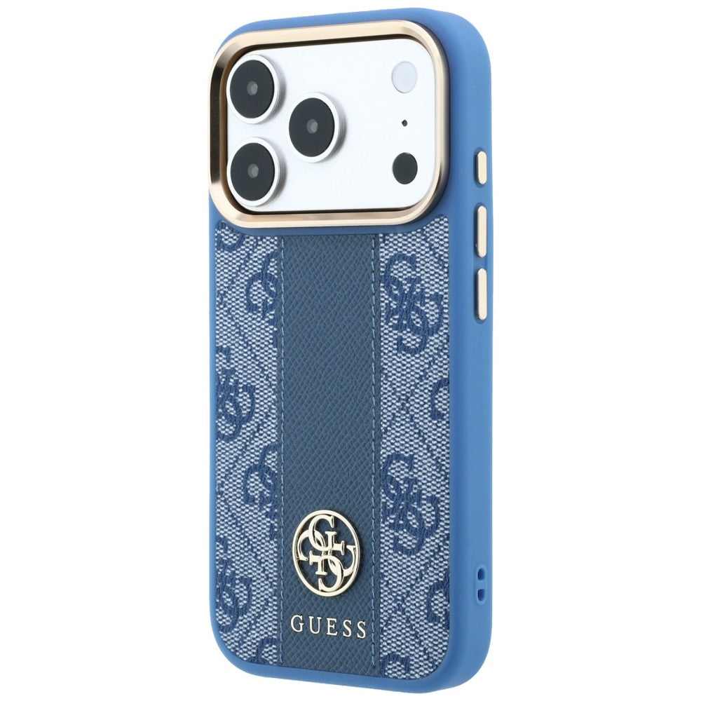 Capa Guess Leather 4G Stripe Round Classic Logo MagSafe - iPhone 17 Pro / 18 Pro - Azul