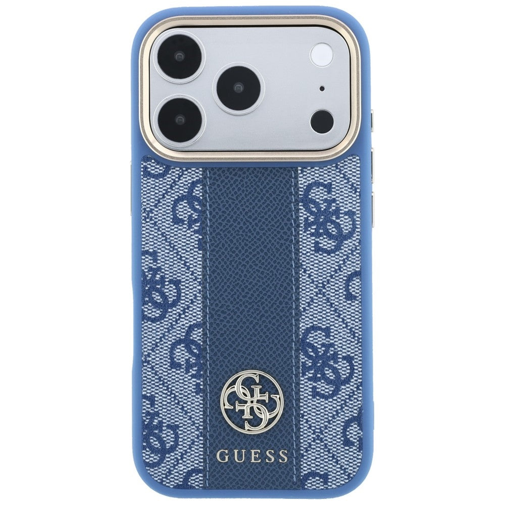 Capa Guess Leather 4G Stripe Round Classic Logo MagSafe - iPhone 17 Pro Max / 18 Pro Max - Azul