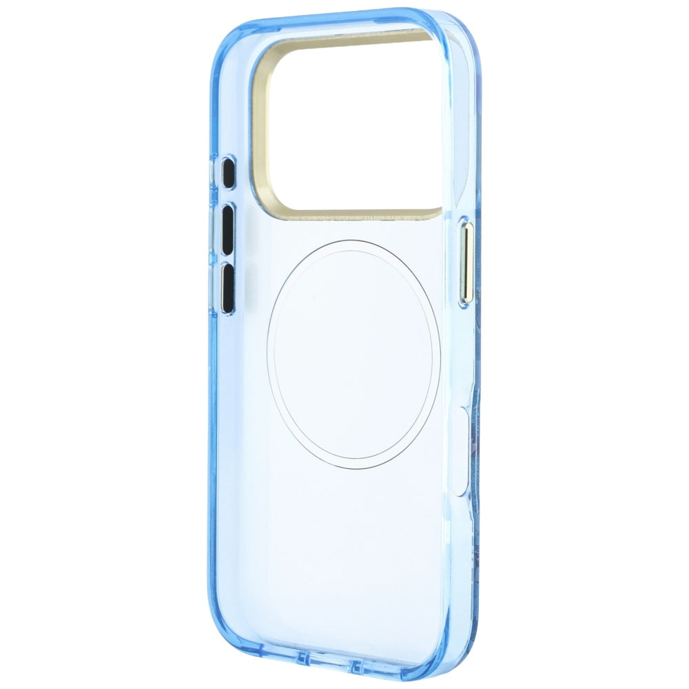 Capa Guess IML Glitter Blossom Roses MagSafe - iPhone 17 Pro Max / 18 Pro Max - Azul-claro
