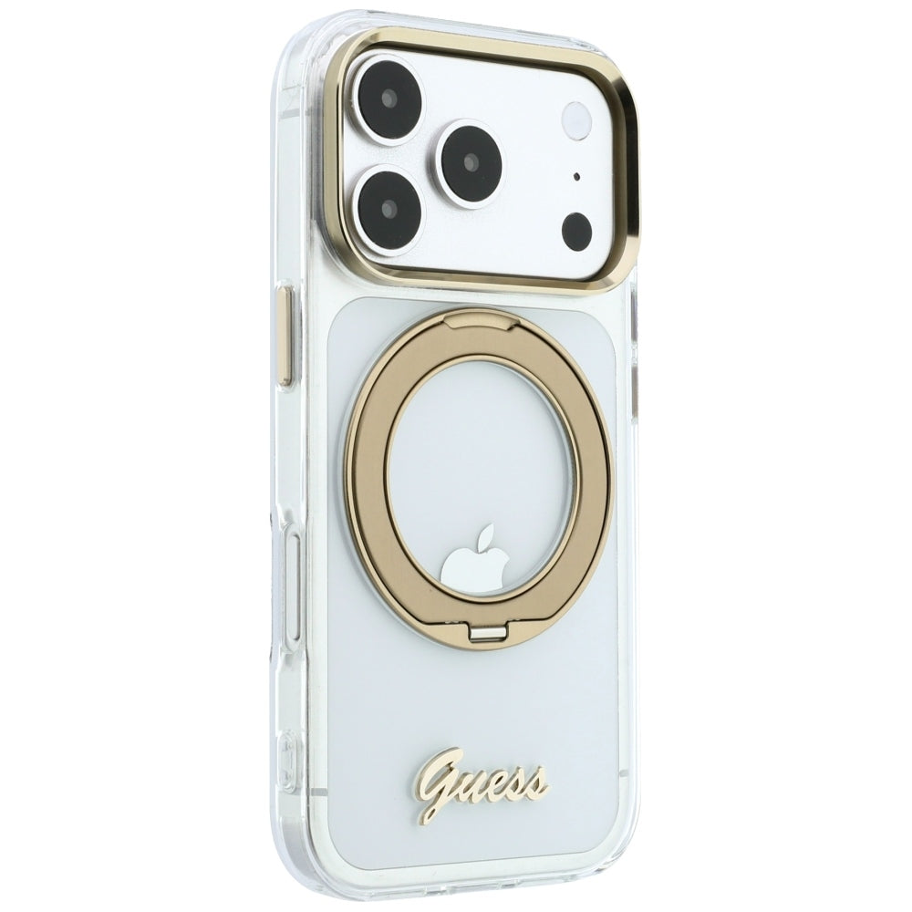 Capa Guess Ring Stand Script Metal Logo MagSafe - iPhone 17 Pro / 18 Pro - Transparente