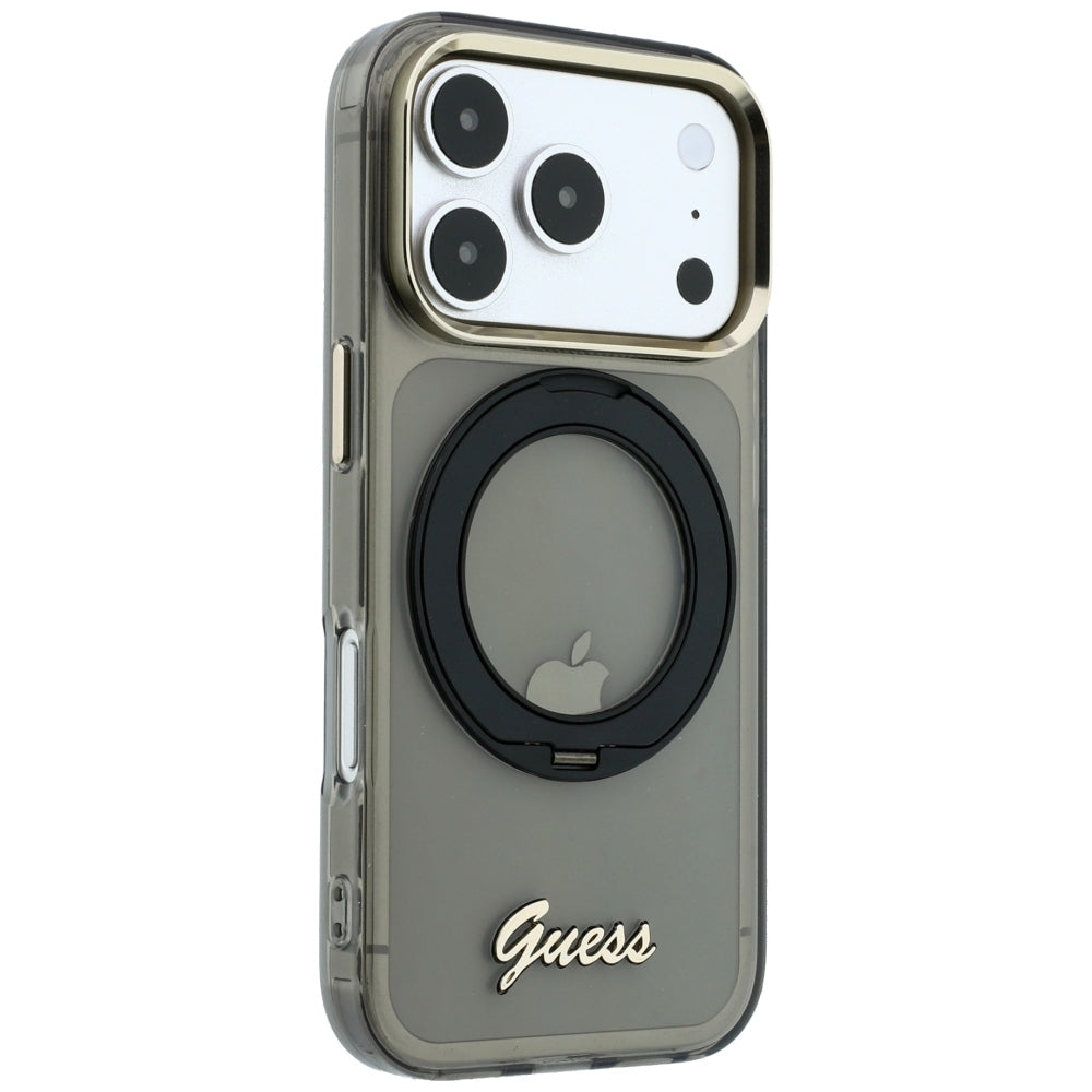 Capa Guess Ring Stand Script Metal Logo MagSafe - iPhone 17 Pro Max / 18 Pro Max - Preto