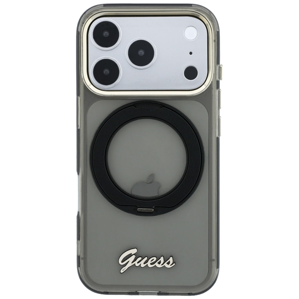 Capa Guess Ring Stand Script Metal Logo MagSafe - iPhone 17 Pro Max / 18 Pro Max - Preto