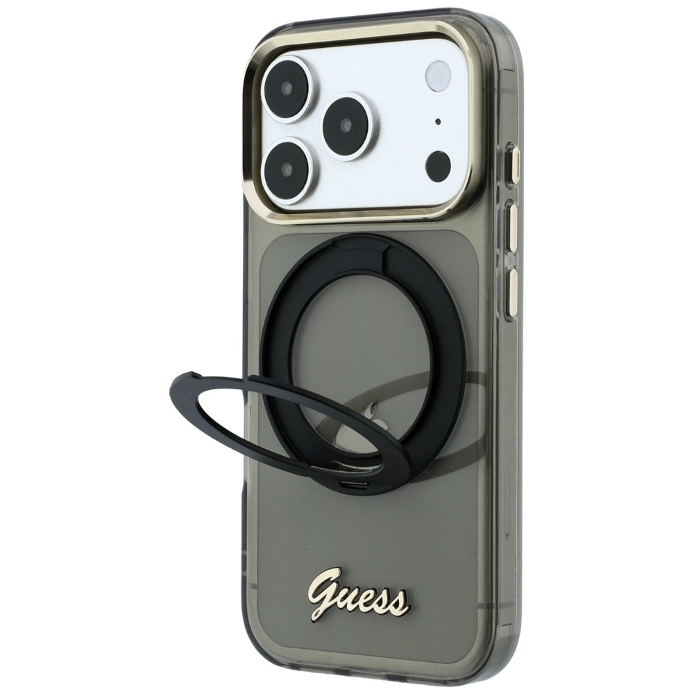 Capa Guess Ring Stand Script Metal Logo MagSafe - iPhone 17 Pro Max / 18 Pro Max - Preto