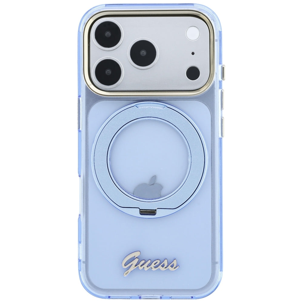 Capa Guess Ring Stand Script Metal Logo MagSafe - iPhone 17 Pro Max / 18 Pro Max - Azul-claro
