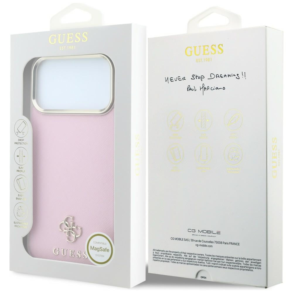 Capa Guess Saffiano Small 4G Classic MagSafe - iPhone 17 Pro Max / 18 Pro Max - Rosa