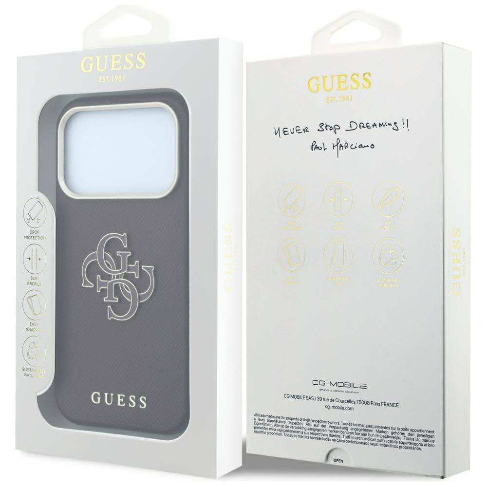 Capa Guess Grained Leather and Big Resin Logo - iPhone 17 Pro Max / 18 Pro Max - Bordeaux