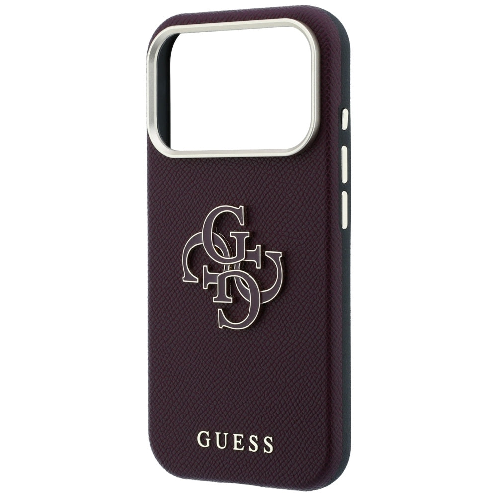 Capa Guess Grained Leather and Big Resin Logo - iPhone 17 Pro Max / 18 Pro Max - Bordeaux