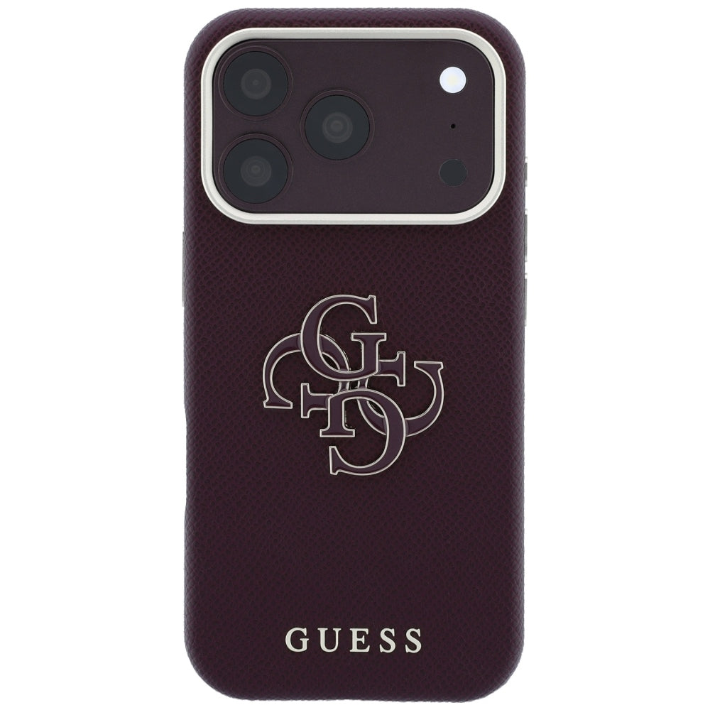 Capa Guess Grained Leather and Big Resin Logo - iPhone 17 Pro Max / 18 Pro Max - Bordeaux