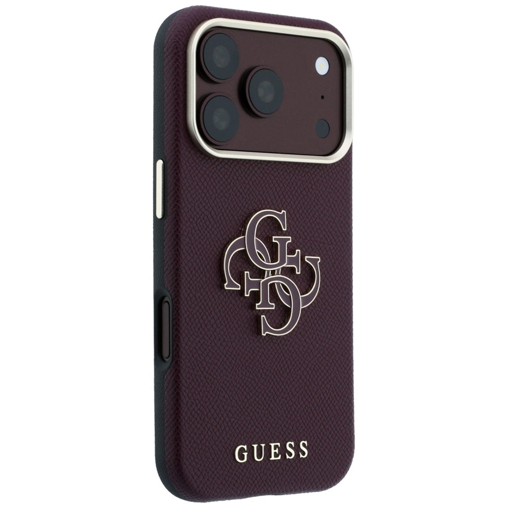 Capa Guess Grained Leather and Big Resin Logo - iPhone 17 Pro Max / 18 Pro Max - Bordeaux