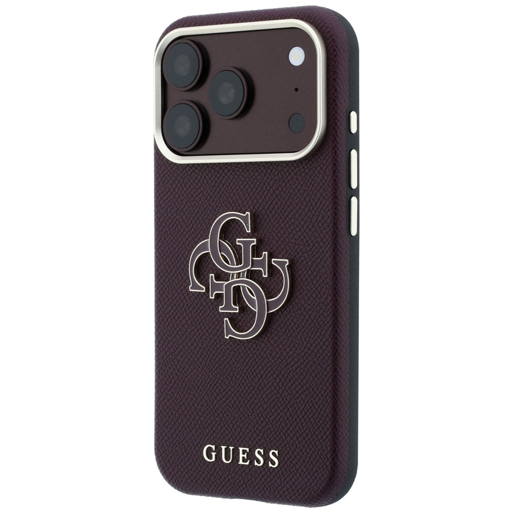 Capa Guess Grained Leather and Big Resin Logo - iPhone 17 Pro Max / 18 Pro Max - Bordeaux