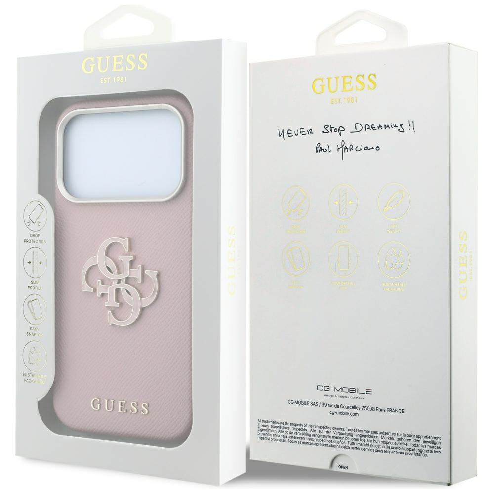 Capa Guess Grained Leather and Big Resin Logo - iPhone 17 Pro / 18 Pro - Rosa