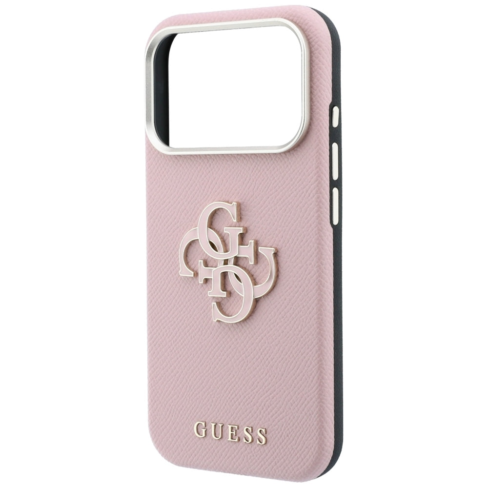 Capa Guess Grained Leather and Big Resin Logo - iPhone 17 Pro / 18 Pro - Rosa