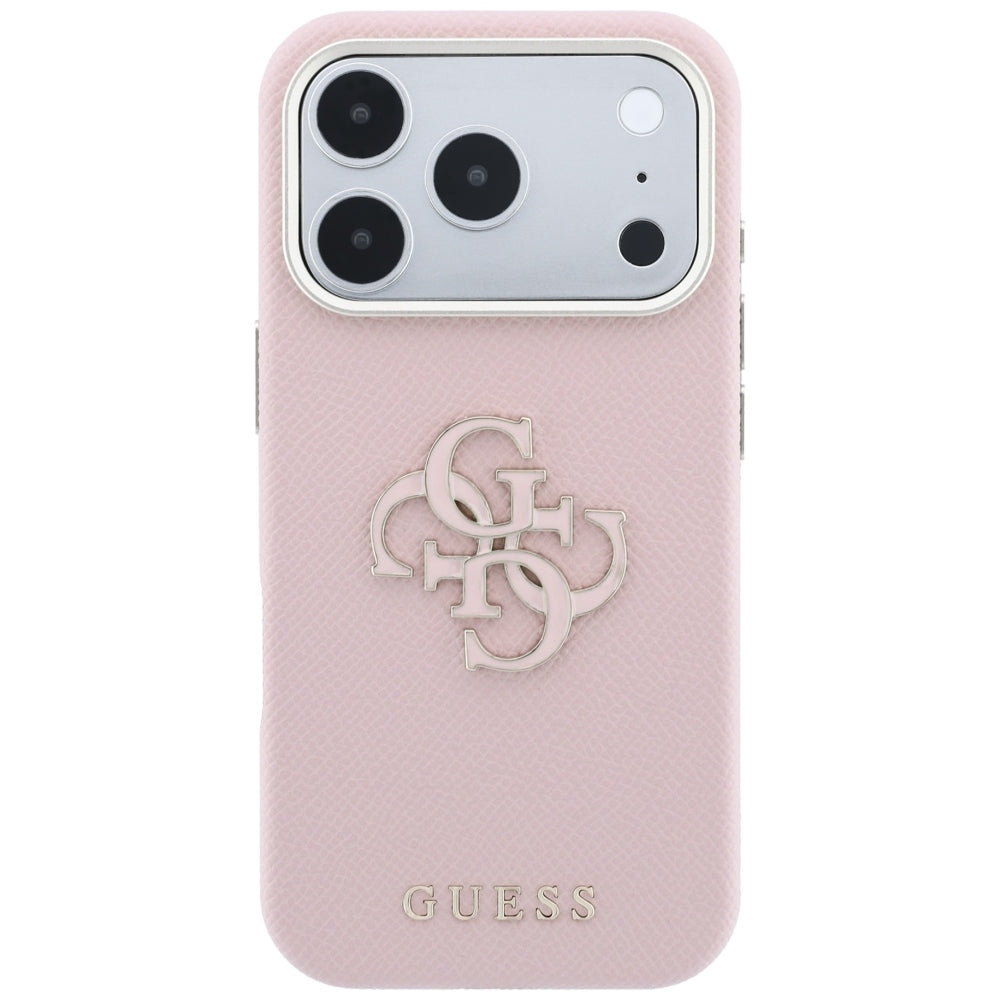 Capa Guess Grained Leather and Big Resin Logo - iPhone 17 Pro / 18 Pro - Rosa