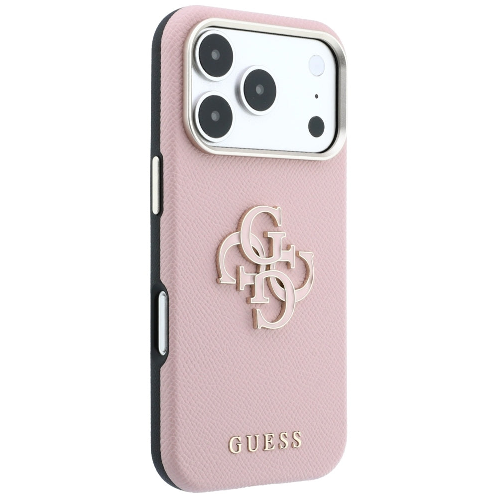 Capa Guess Grained Leather and Big Resin Logo - iPhone 17 Pro / 18 Pro - Rosa