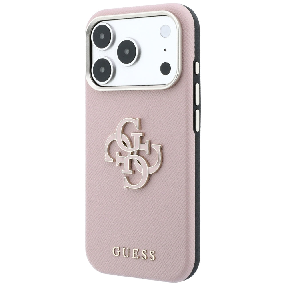 Capa Guess Grained Leather and Big Resin Logo - iPhone 17 Pro Max / 18 Pro Max - Rosa