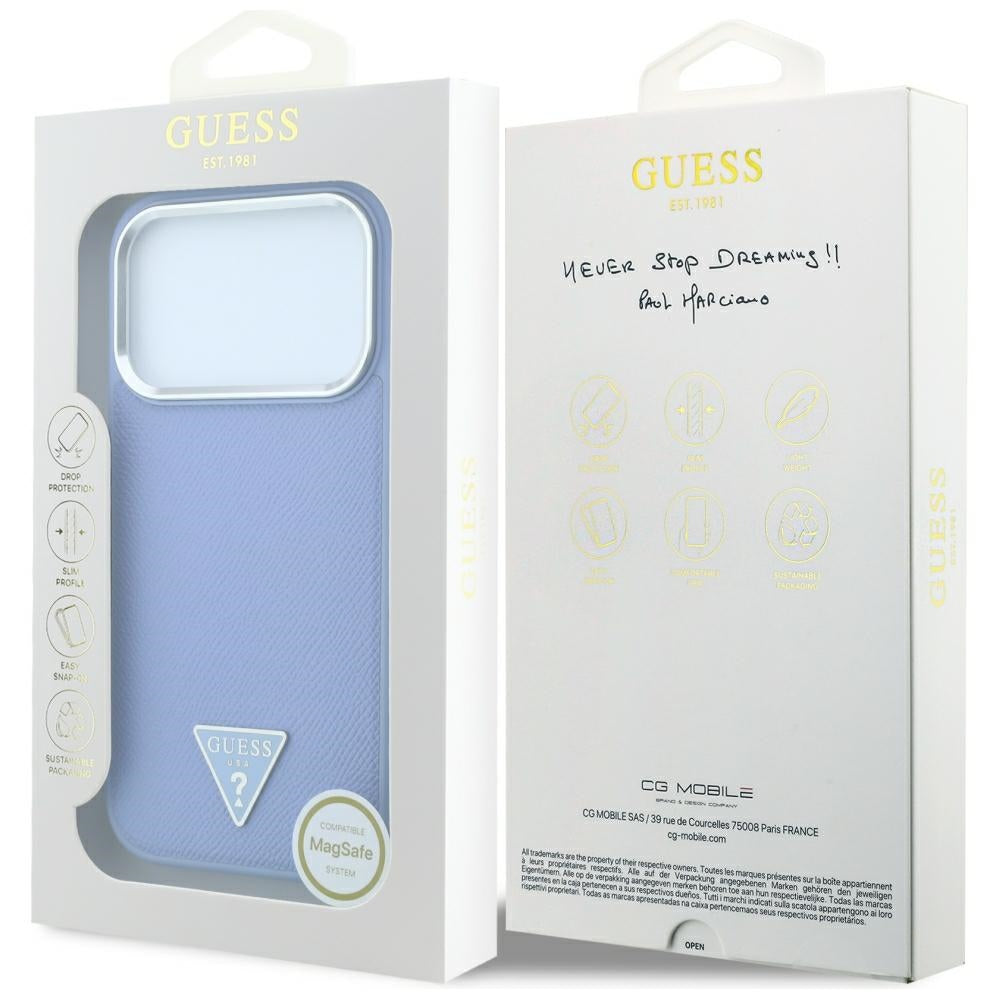 Capa Guess Grained Triangle Logo MagSafe - iPhone 17 Pro Max / 18 Pro Max - Azul-claro