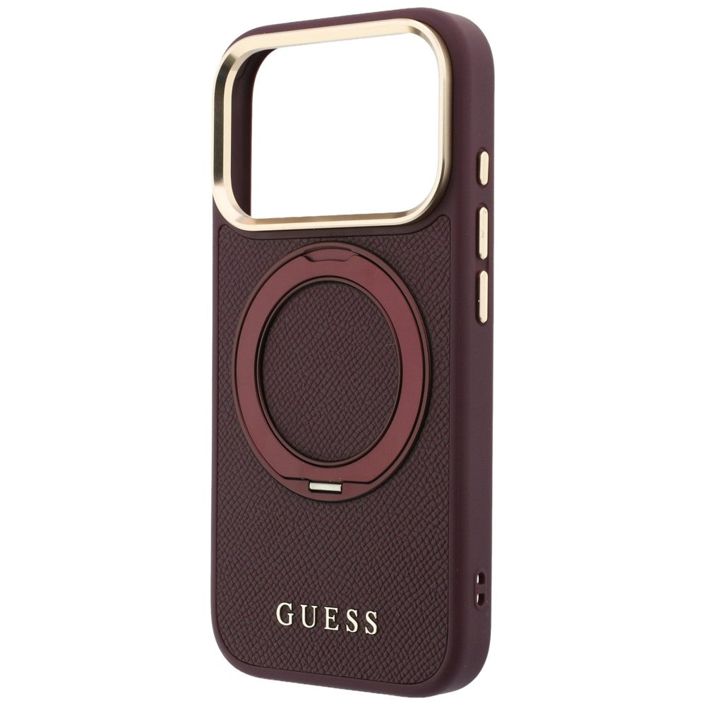 Capa Guess Grained Leather Ring Stand 360 Classic MagSafe - iPhone 17 Pro Max / 18 Pro Max - Bordeaux