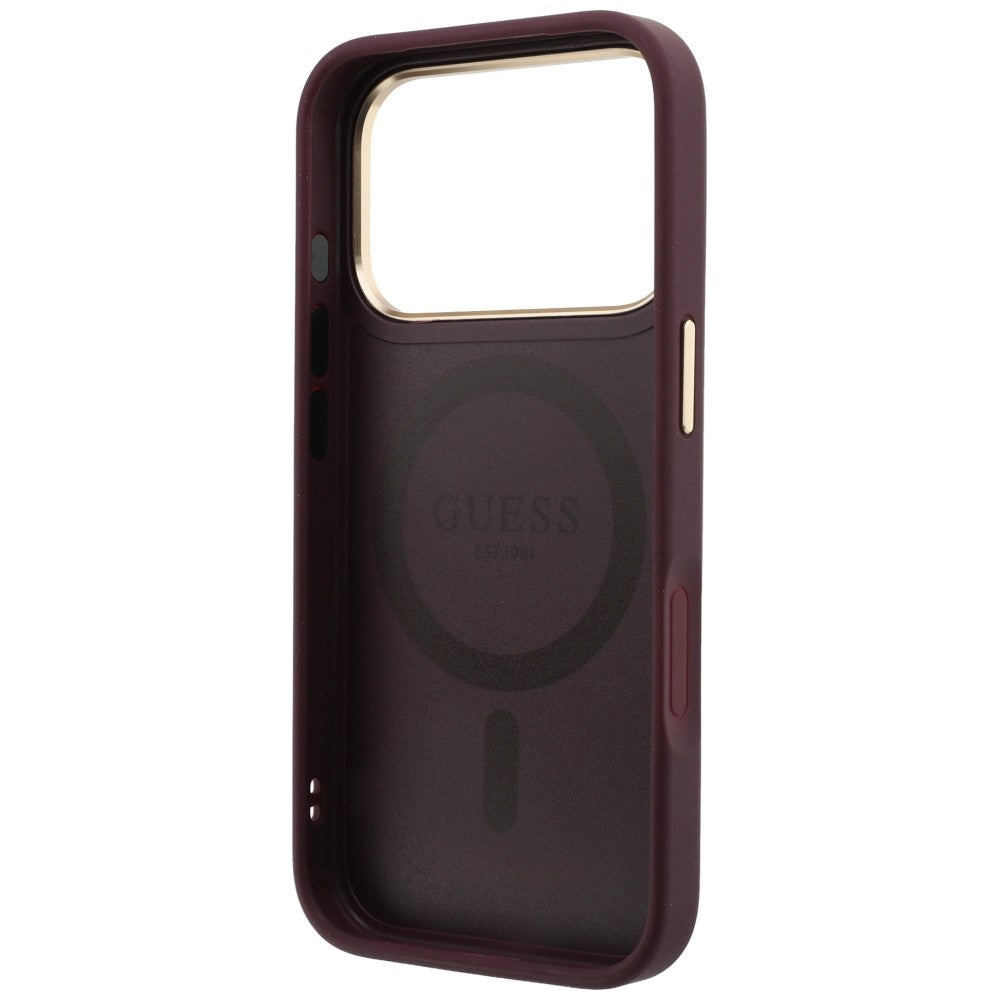 Capa Guess Grained Leather Ring Stand 360 Classic MagSafe - iPhone 17 Pro Max / 18 Pro Max - Bordeaux