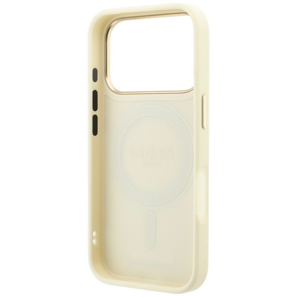 Capa Guess Grained Leather Ring Stand 360 Classic MagSafe - iPhone 17 Pro Max / 18 Pro Max - Bege