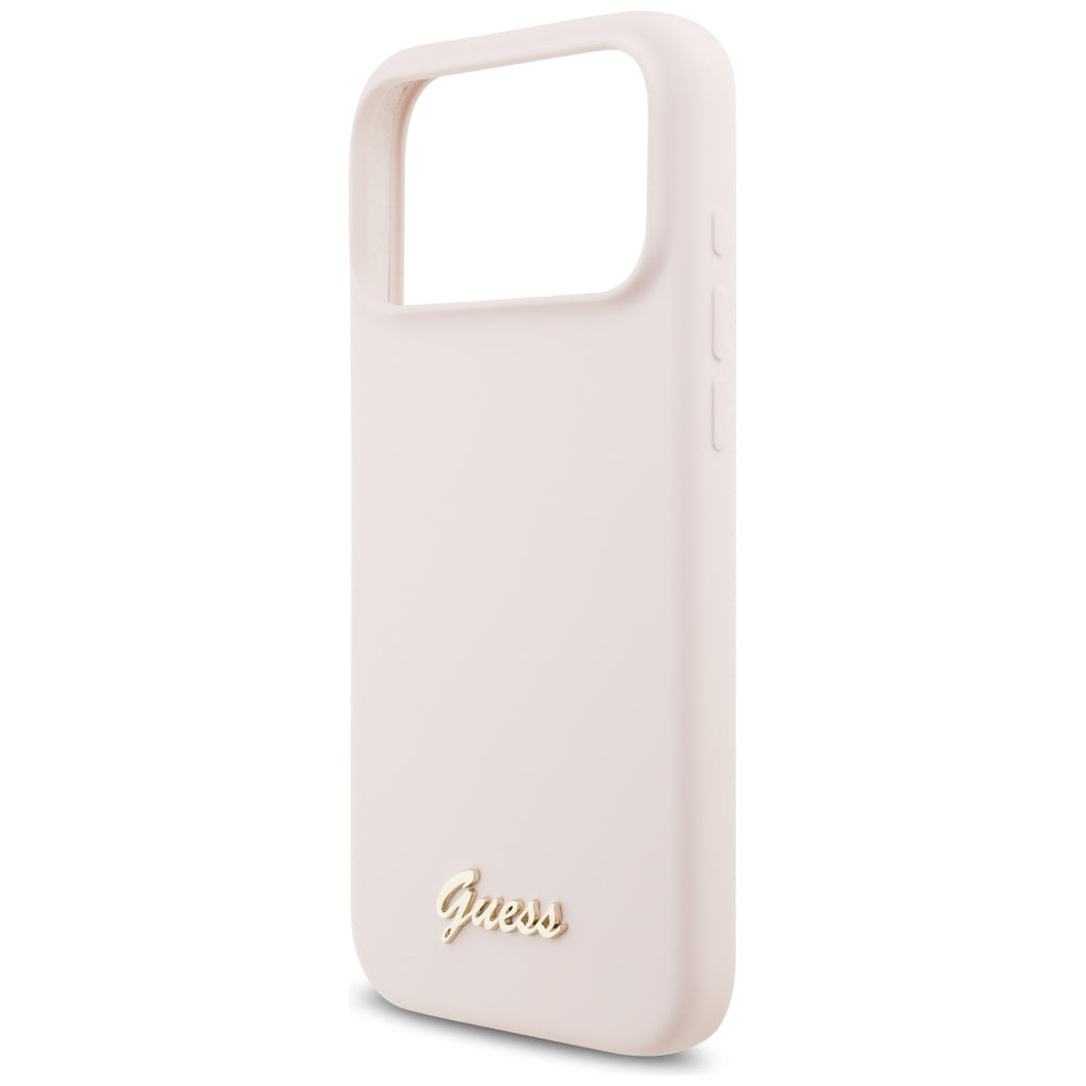 Capa Guess Silicone Script Metal Logo MagSafe - iPhone 17 Pro Max / 18 Pro Max - Rosa