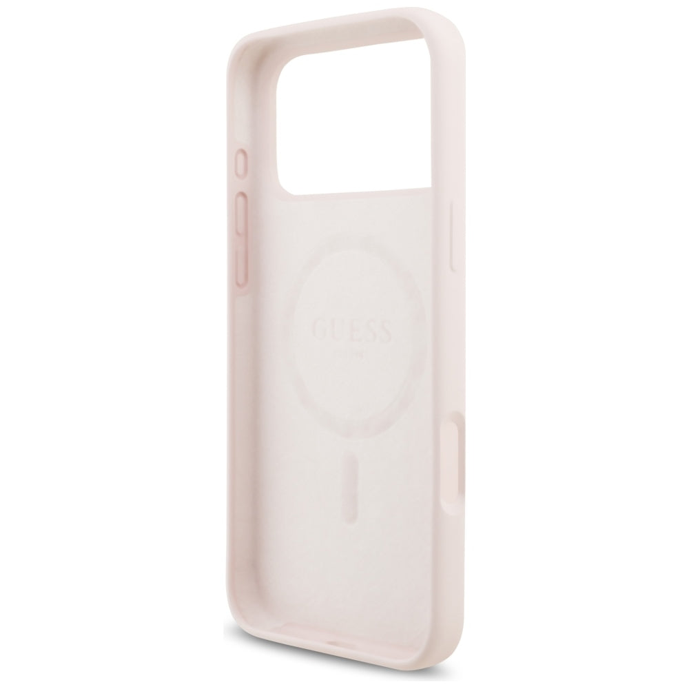 Capa Guess Silicone Script Metal Logo MagSafe - iPhone 17 Pro Max / 18 Pro Max - Rosa