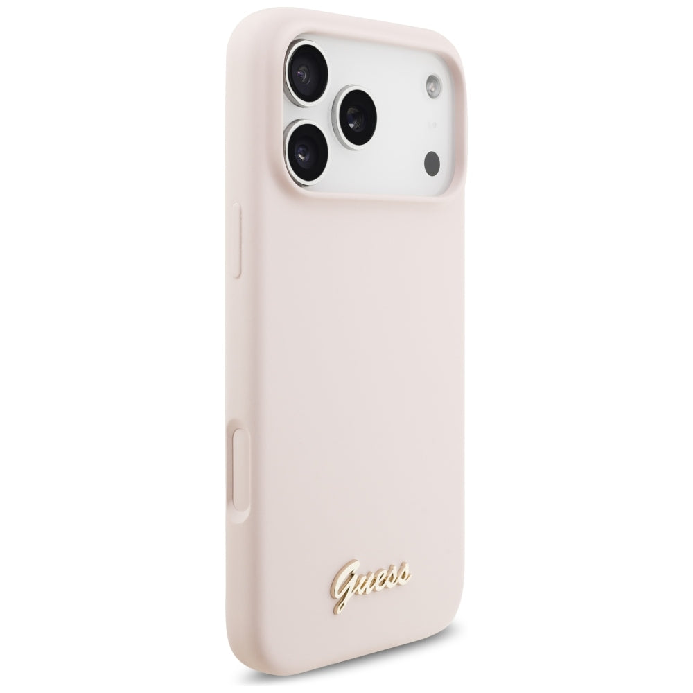 Capa Guess Silicone Script Metal Logo MagSafe - iPhone 17 Pro Max / 18 Pro Max - Rosa