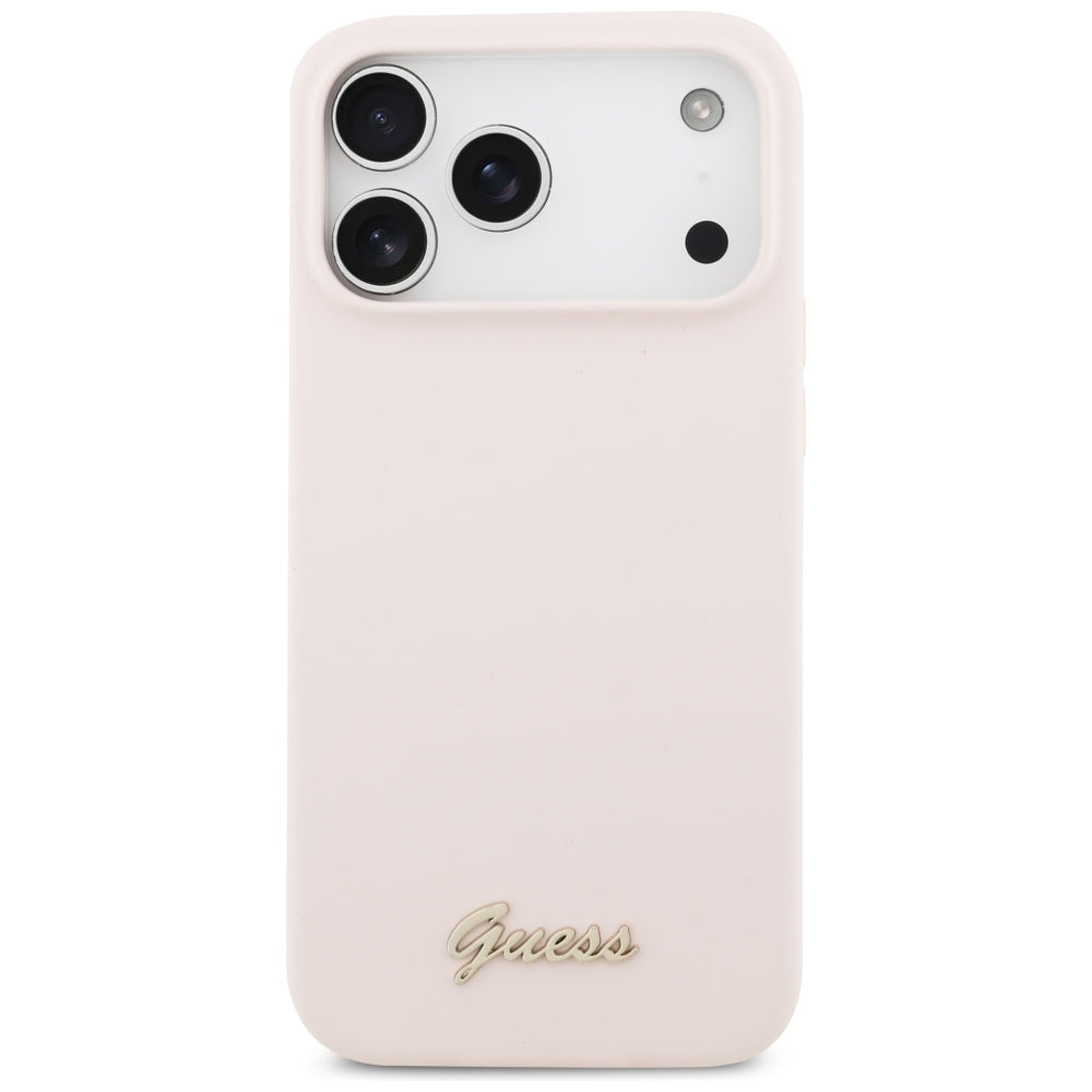 Capa Guess Silicone Script Metal Logo MagSafe - iPhone 17 Pro Max / 18 Pro Max - Rosa