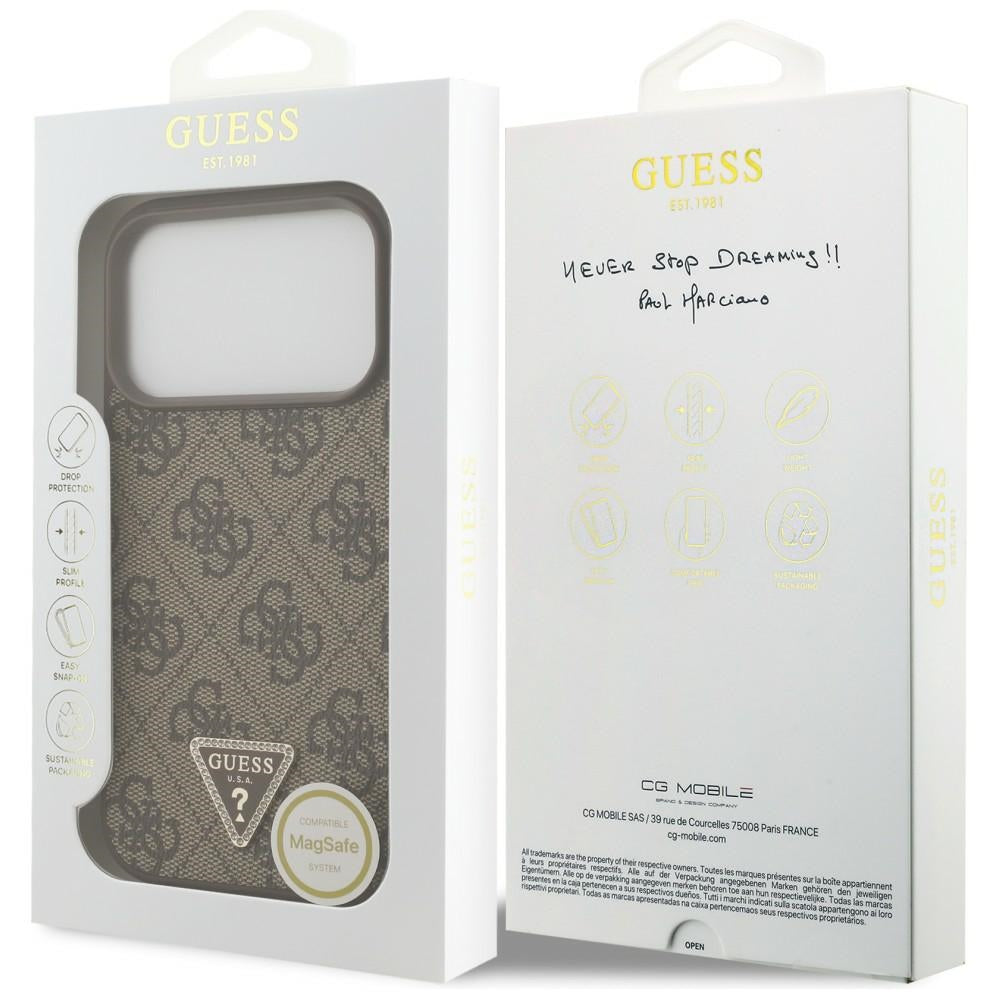 Capa Guess Leather 4G Triangle Strass MagSafe - iPhone 17 Pro / 18 Pro - Castanho
