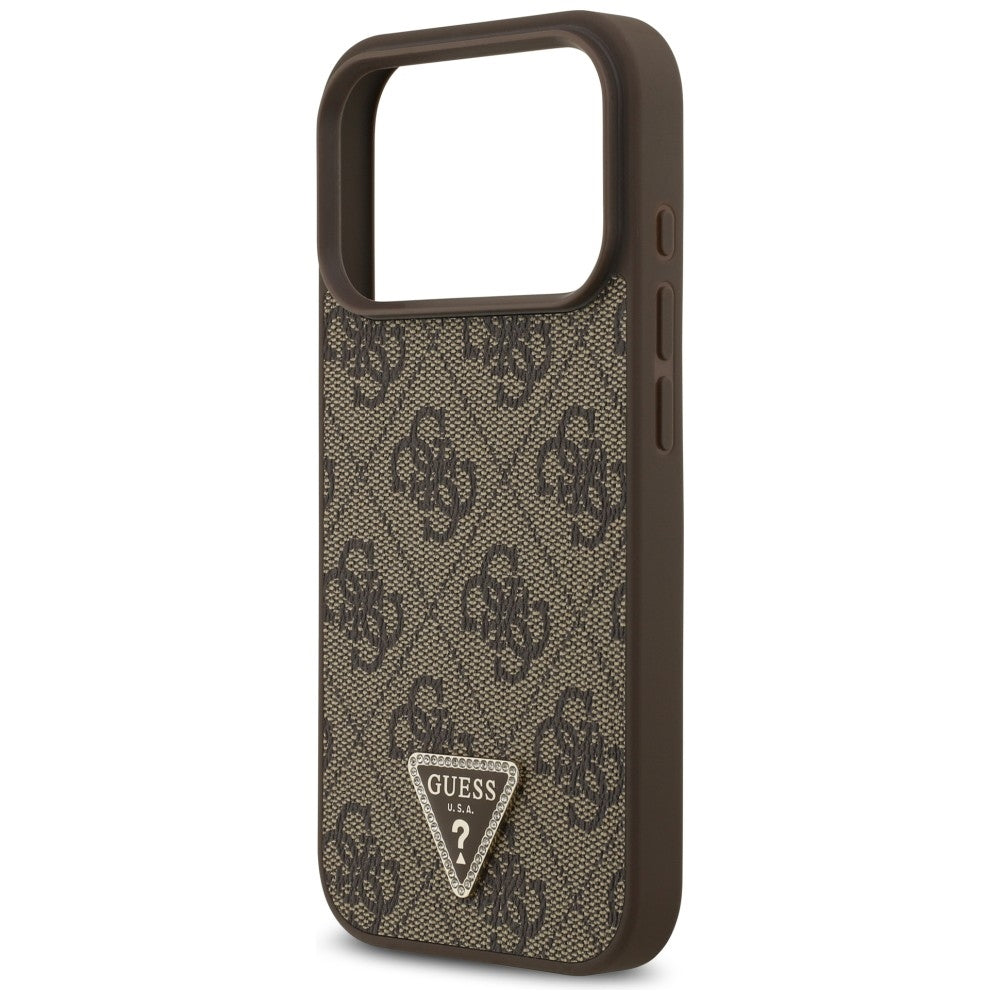 Capa Guess Leather 4G Triangle Strass MagSafe - iPhone 17 Pro / 18 Pro - Castanho