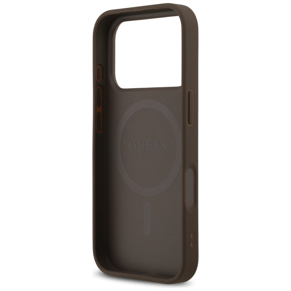 Capa Guess Leather 4G Triangle Strass MagSafe - iPhone 17 Pro / 18 Pro - Castanho