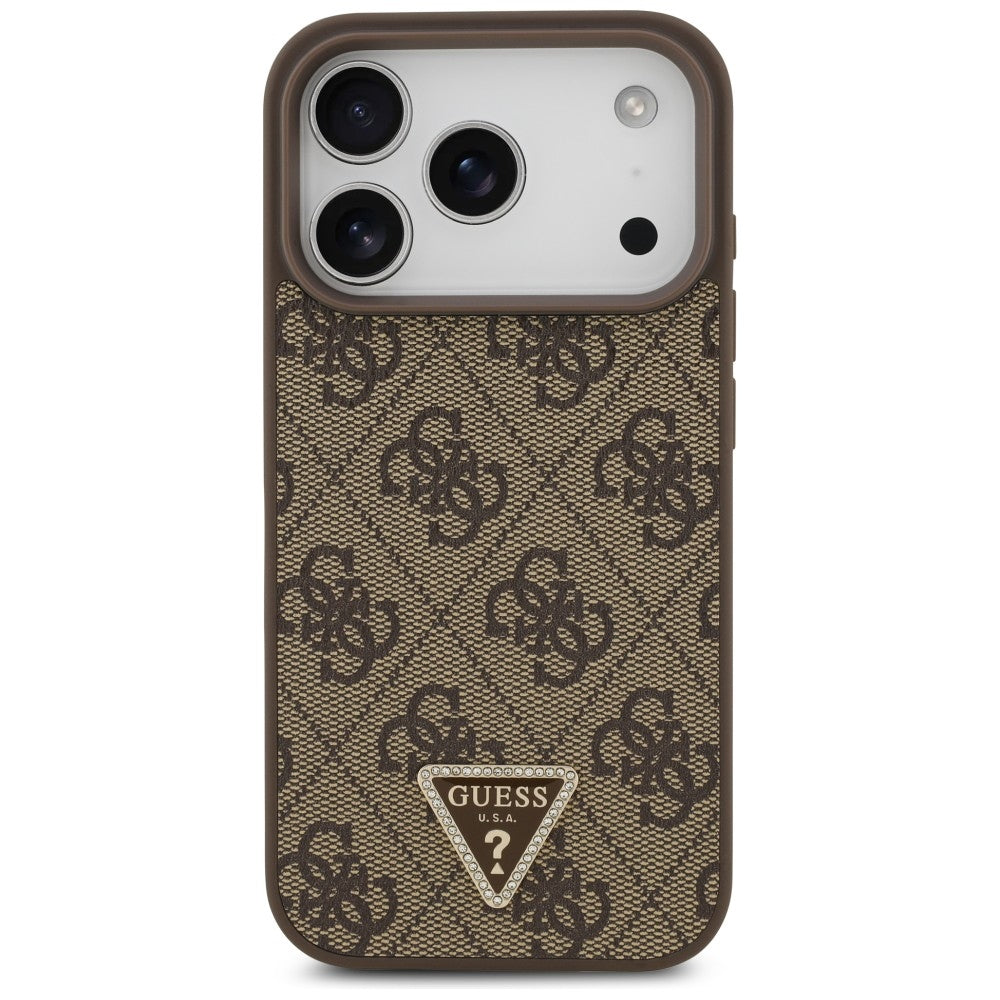 Capa Guess Leather 4G Triangle Strass MagSafe - iPhone 17 Pro / 18 Pro - Castanho
