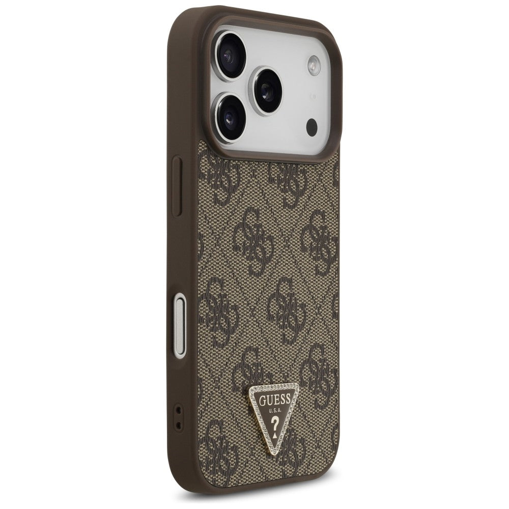 Capa Guess Leather 4G Triangle Strass MagSafe - iPhone 17 Pro / 18 Pro - Castanho