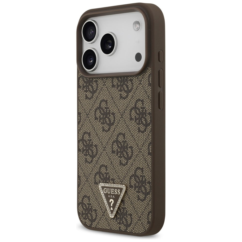 Capa Guess Leather 4G Triangle Strass MagSafe - iPhone 17 Pro / 18 Pro - Castanho