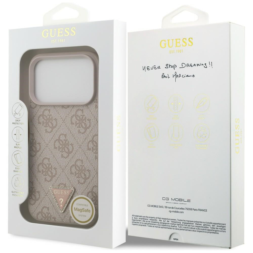 Capa Guess Leather 4G Triangle Strass MagSafe - iPhone 17 Pro / 18 Pro - Rosa