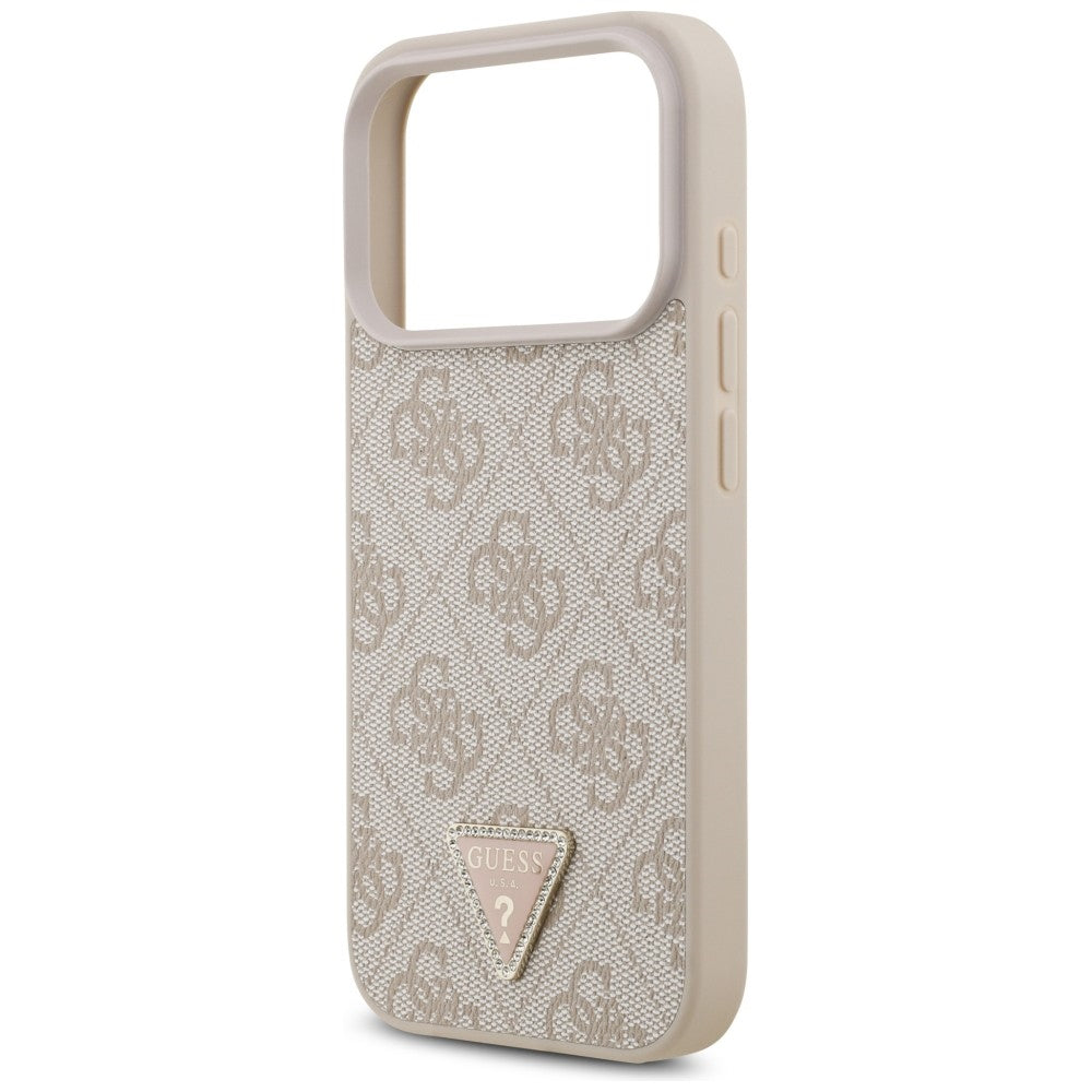 Capa Guess Leather 4G Triangle Strass MagSafe - iPhone 17 Pro / 18 Pro - Rosa