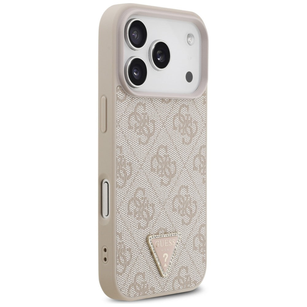 Capa Guess Leather 4G Triangle Strass MagSafe - iPhone 17 Pro / 18 Pro - Rosa