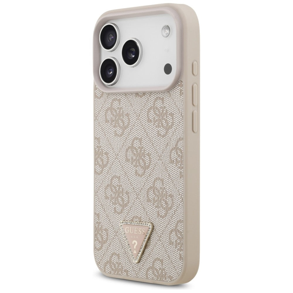 Capa Guess Leather 4G Triangle Strass MagSafe - iPhone 17 Pro / 18 Pro - Rosa