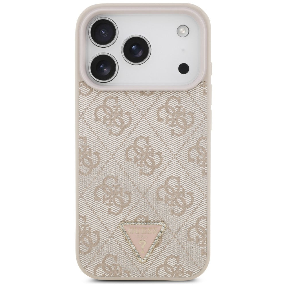 Capa Guess Leather 4G Triangle Strass MagSafe - iPhone 17 Pro / 18 Pro - Rosa