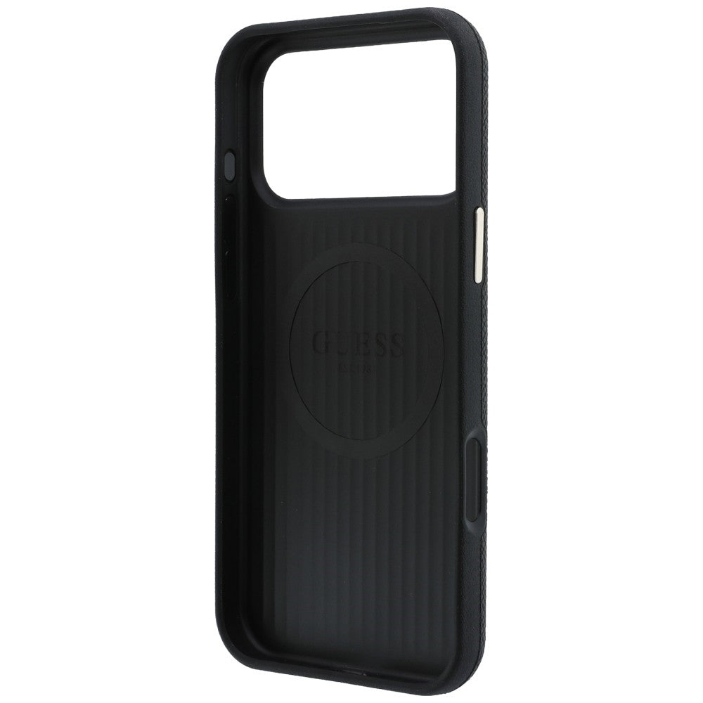 Capa Guess Grained Leather Round Strass Logo MagSafe - iPhone 17 Pro Max / 18 Pro Max - Preto