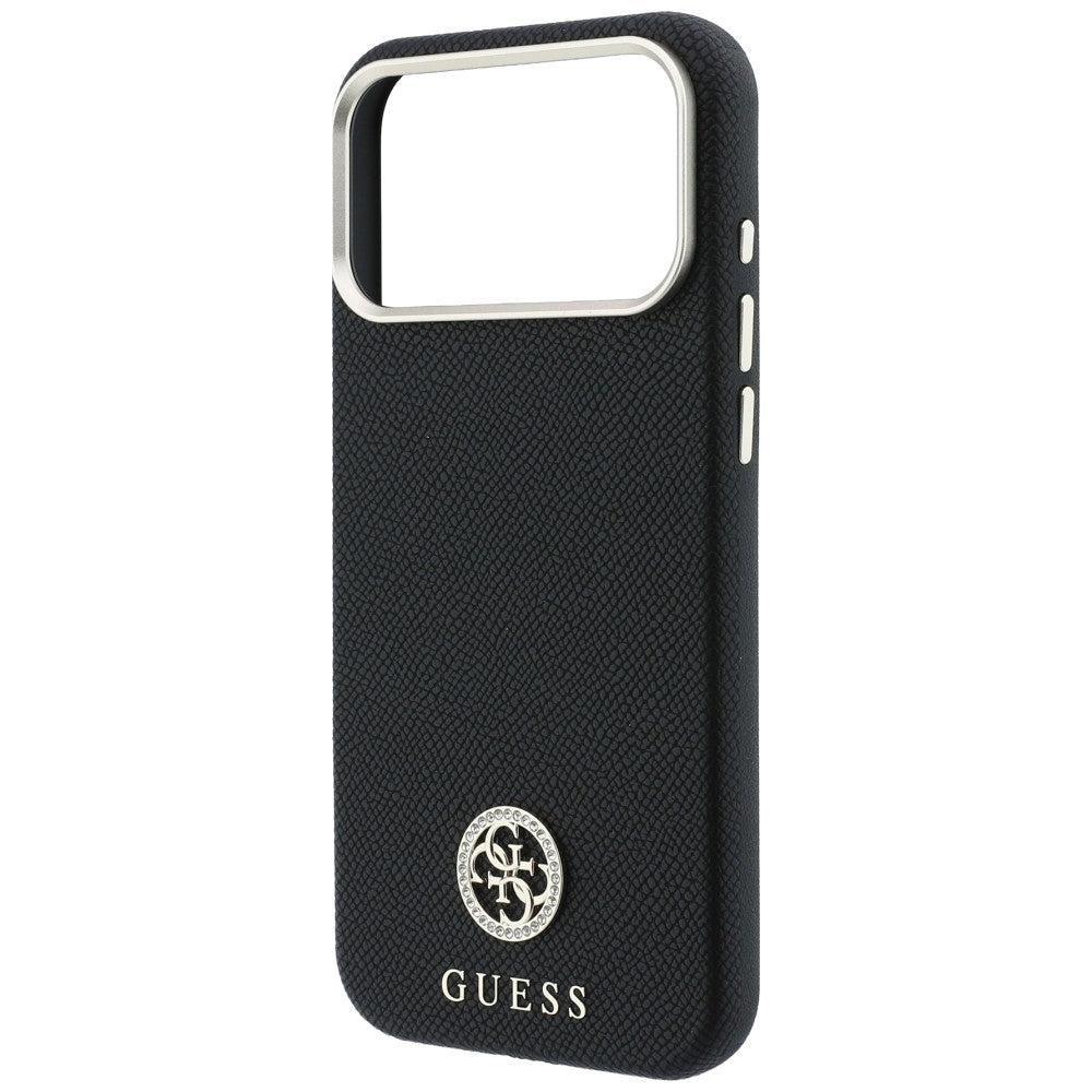 Capa Guess Grained Leather Round Strass Logo MagSafe - iPhone 17 Pro Max / 18 Pro Max - Preto