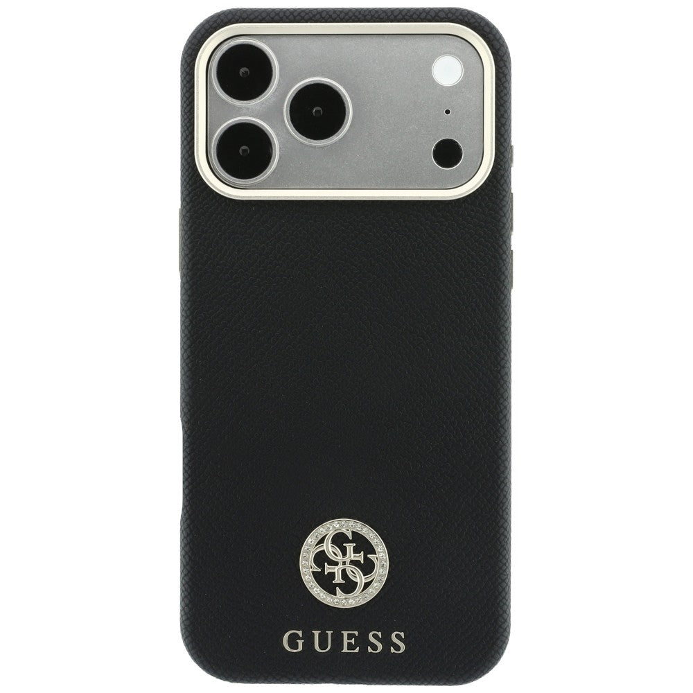 Capa Guess Grained Leather Round Strass Logo MagSafe - iPhone 17 Pro Max / 18 Pro Max - Preto