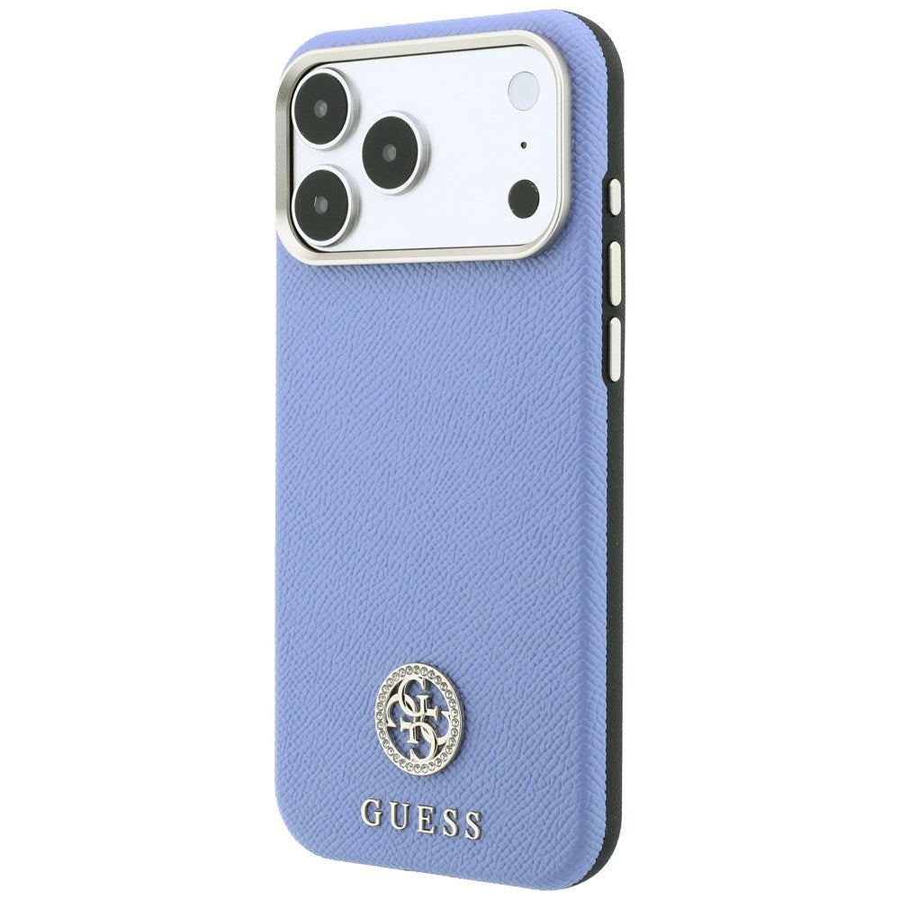 Capa Guess Grained Leather Round Strass Logo MagSafe - iPhone 17 Pro Max / 18 Pro Max - Azul-claro