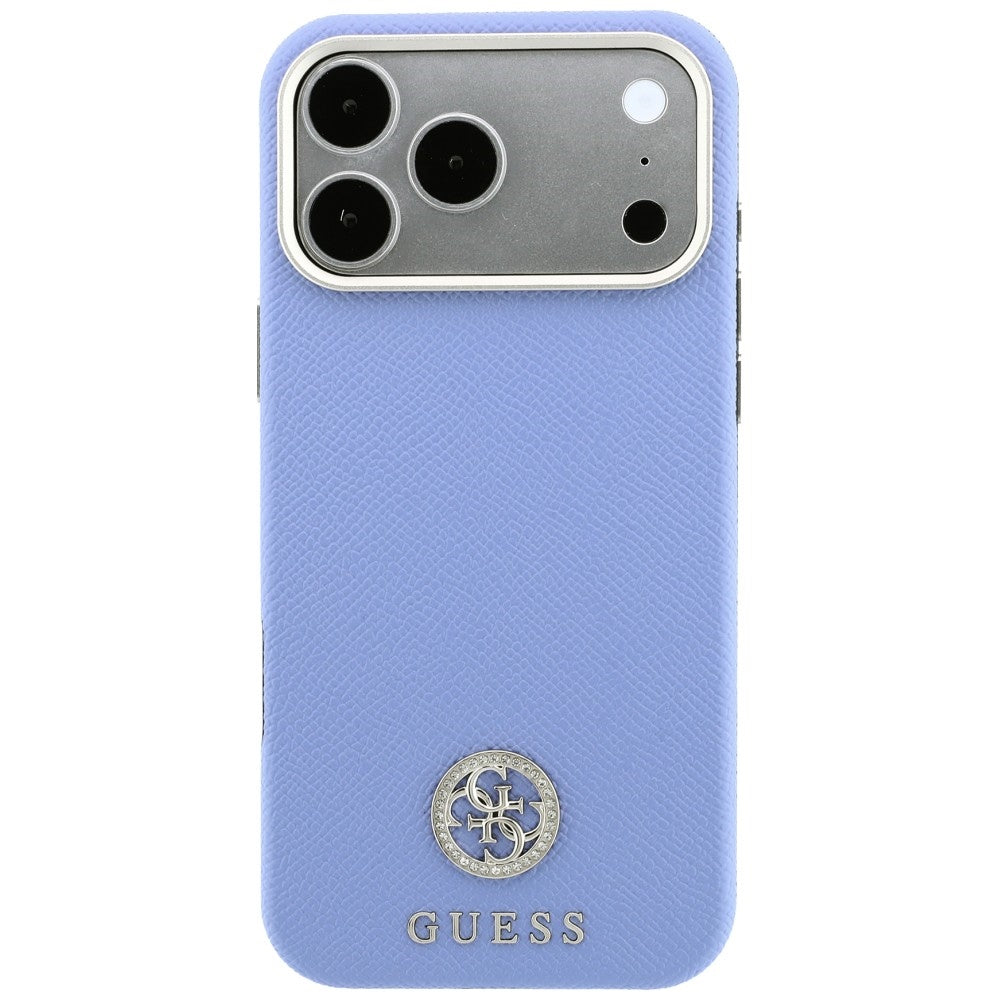 Capa Guess Grained Leather Round Strass Logo MagSafe - iPhone 17 Pro Max / 18 Pro Max - Azul-claro