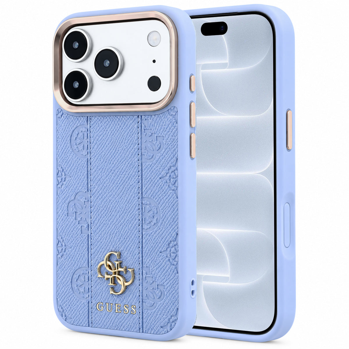 Capa Guess Leather Stripe Peony 4G MagSafe - iPhone 17 Pro / 18 Pro - Azul-claro