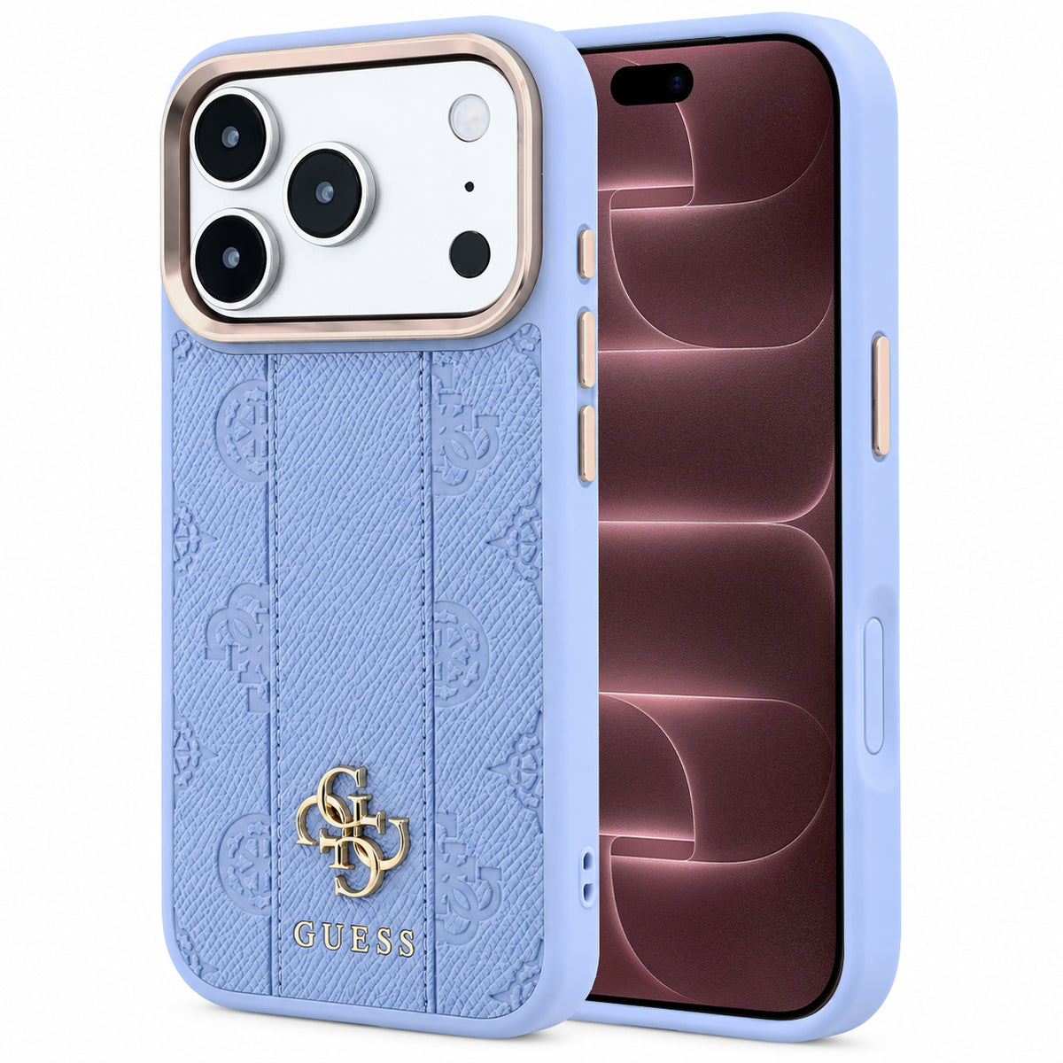 Capa Guess Leather Stripe Peony 4G MagSafe - iPhone 17 Pro Max / 18 Pro Max - Azul-claro